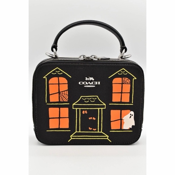 Coach Handbags - Coach Black Mini Top-Handle Bag with Orange and Yellow Halloween Motif